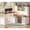 White+Brown, variant on Farmhouse L Shaped Electric Standing Desk with Hutch and Led Lights, Height Adjustable Executive Desk with 4 Drawers and Storage Cabinet for Home Office