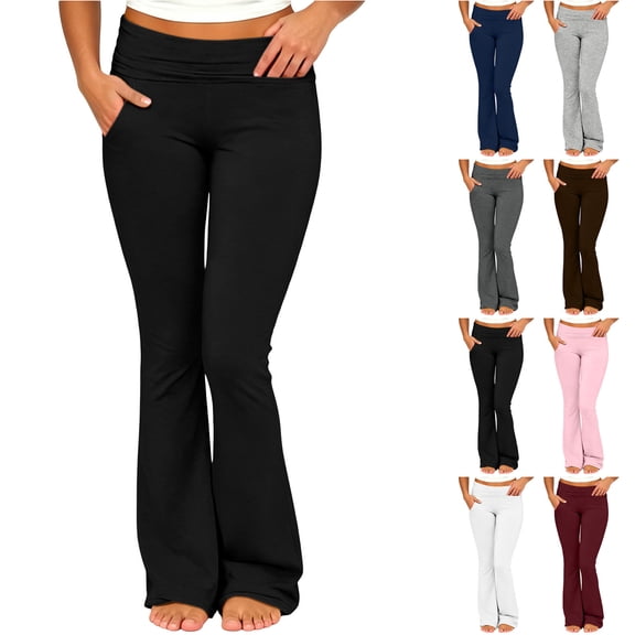 Smsaxvxz Flare Yoga Pants for Women High Waisted Slim Workout Athletic Bell Bottom Trousers Black L