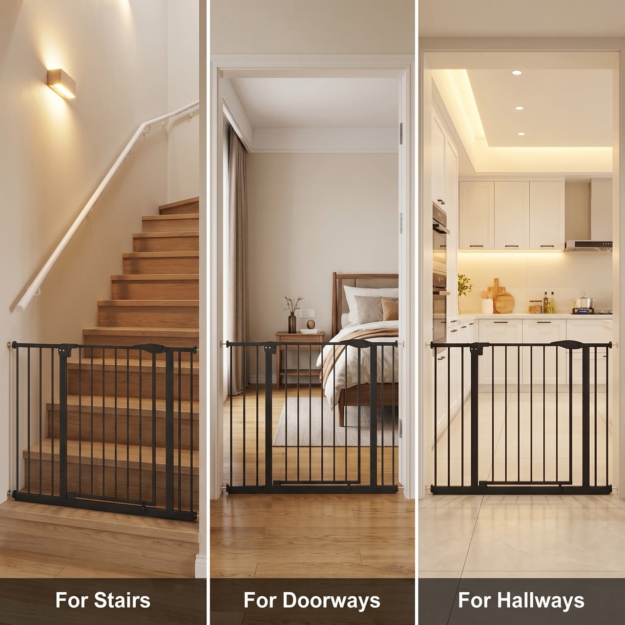 DURAMOXLQ 29.5-44.1" Adjustable Pet Gate for Dogs, Pressure Mounted Indoor Safety Gate for Stairs and Doorways, Black