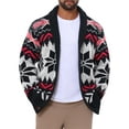 thumbnail image 5 of Men's Shawl Collar Long Sleeved Button Pattern Knitwear Cardigan Sweater 2XL Black Red, 5 of 6