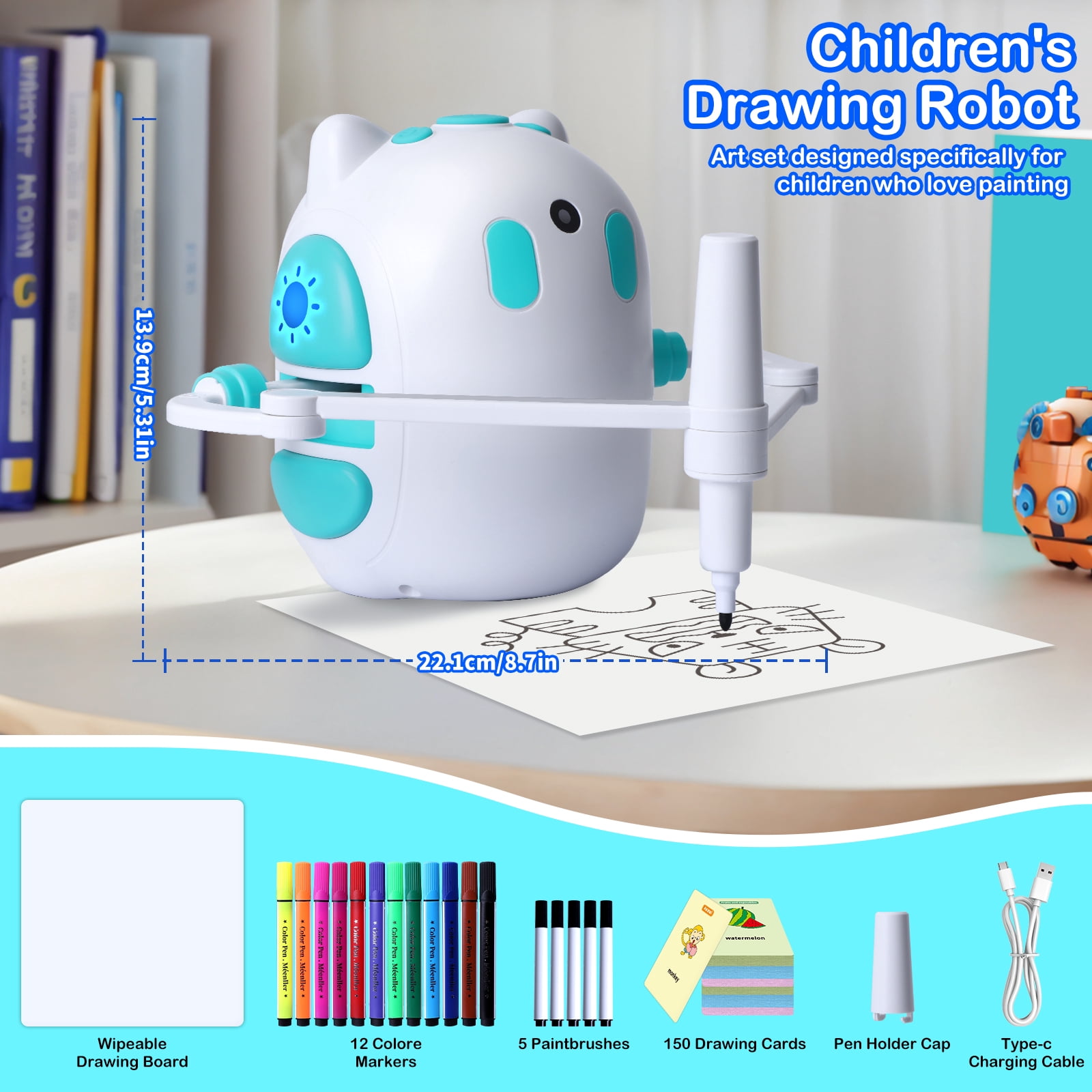 Sumsoltic Drawing Robot for Kids 150 Educational Cards Smart Drawing Robot Voice Interactive Partner Montessori Painting Toy for Boys & Girls Ages 3-8 Perfect for Birthdays Christmas and Learning Fun