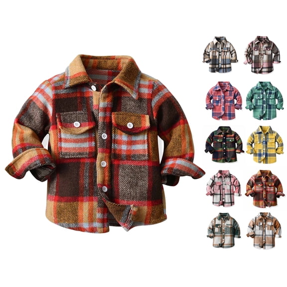 HAOTAGS Kids Flannel Plaid Shirt Boys Girls Shirt Outwear Brown Size 7-8 Years