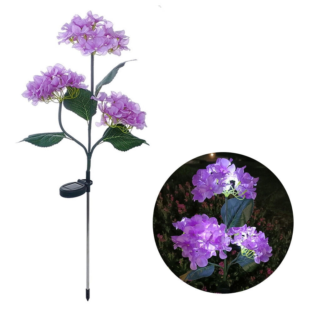 2 Pack 3 Head Hydrangea Solar Garden Stake Lights Outdoor Waterproof Solar Powered Decorative Lights for Patio, Courtyard, Garden Lawn (Purple)