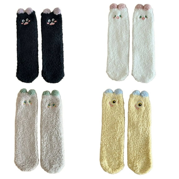 AUQ 4Pairs Socks Anti-Pilling Fuzzy Socks,Thick Coral Fleece Cozy Wear Long Socks,Style1