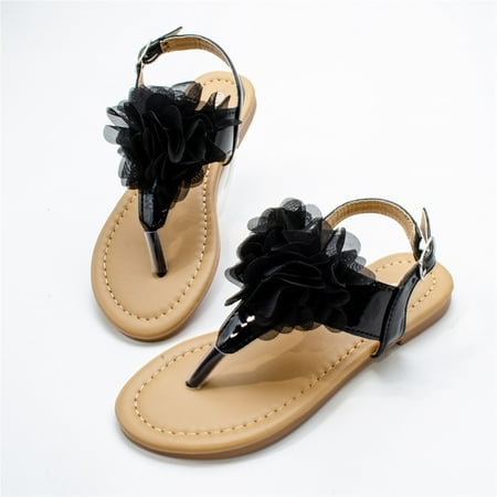 

Aayomet Children Flat Bottomed Pin Toe Sandals Flower Beach Shoes Pin Toe Little Girls Sandals For Outer Wedges for Girls Size 4 Black 10.5