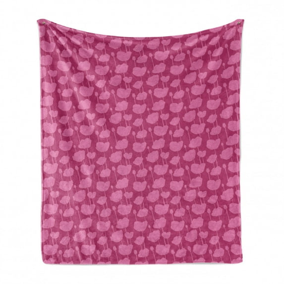 Floral Soft Flannel Fleece Blanket, Digitally Generated Illustration of Blooming Flower Silhouettes Botanical Art, Cozy Plush for Indoor and Outdoor Use, 50" x 60", Pink Dark Magenta, by Ambesonne