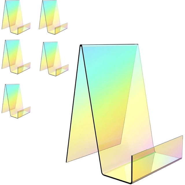 Boloyo Acrylic Book Stand with Ledge ,6PC Colorful Acrylic Display Easel, Transparent Tablet Holder for Displaying Pictures,Books,Music Sheets,Notebooks, Artworks, CDs, etc.(Colorful 6PC Large)