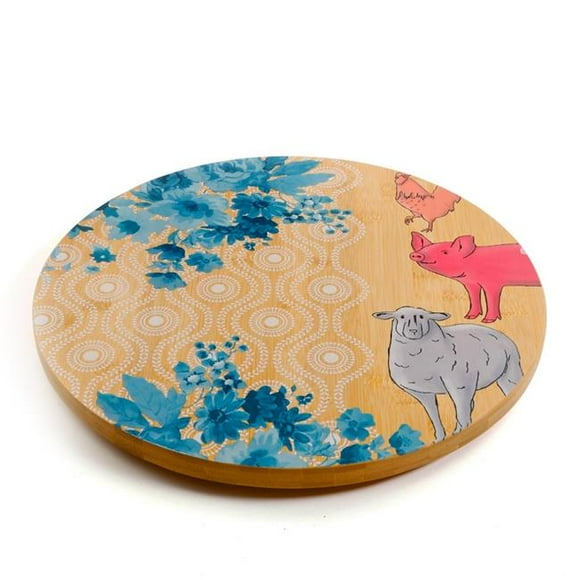 13 in. Urban Market Life on the Farm Lazy Susan Turntable, Bamboo