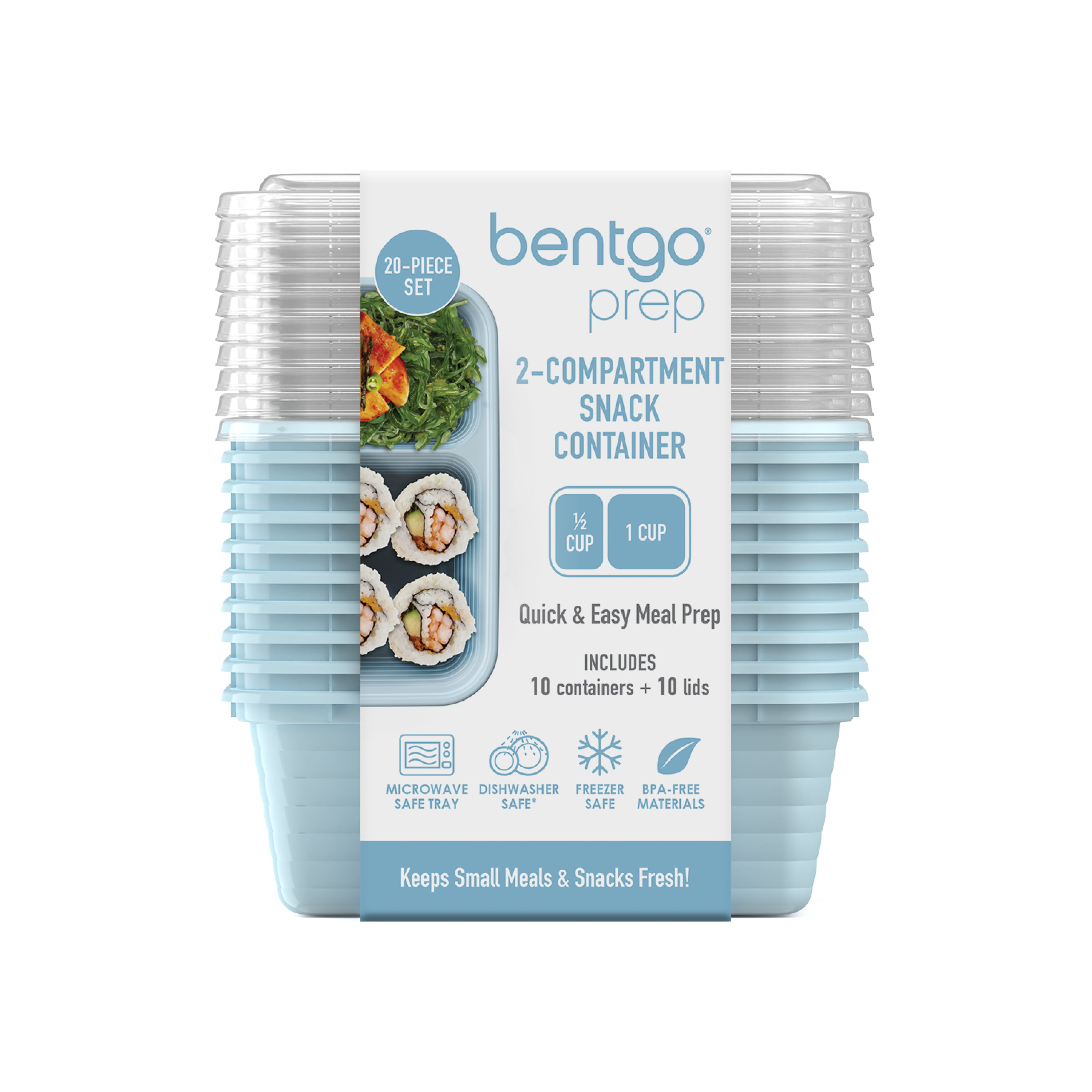 Bentgo Meal Prep 2-compartment Snack Container Set, Reusable, Durable,  Microwaveable - Sky - 20pc : Target