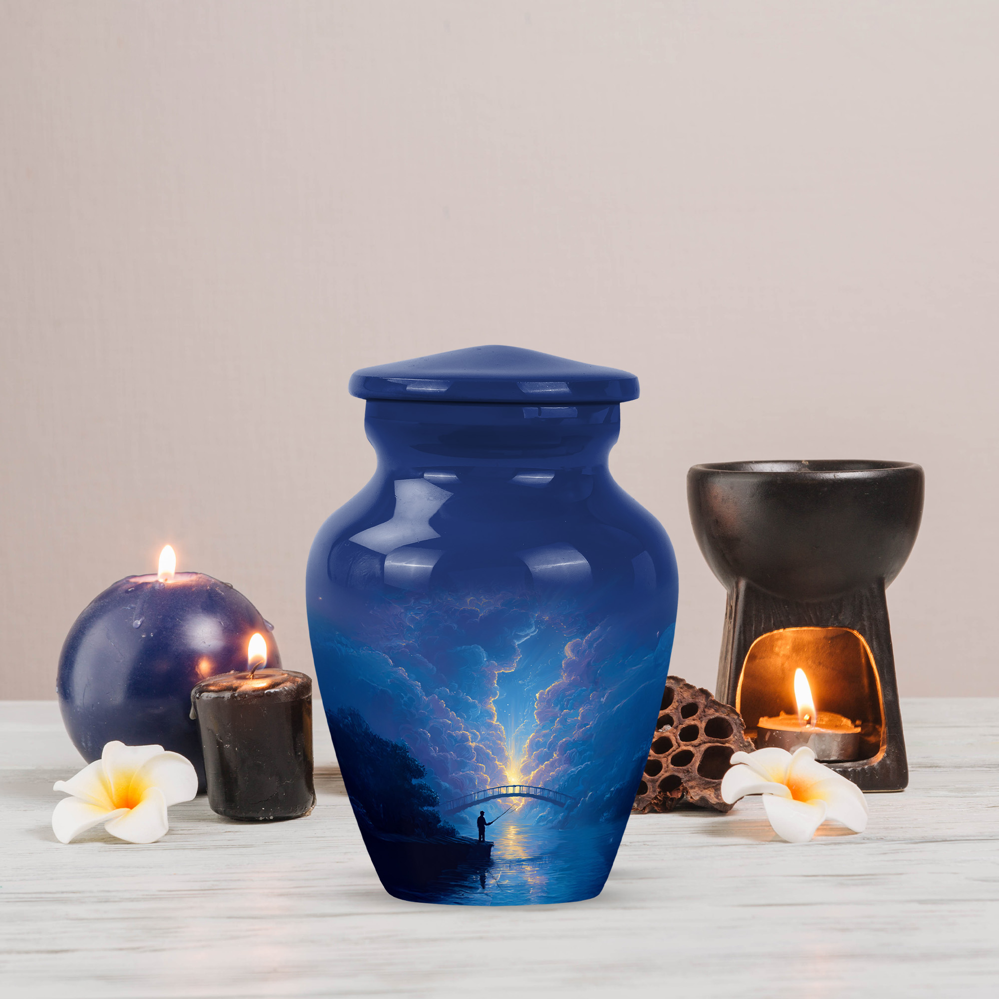 MUKTIVE Fishing Urns for Adult Female & Male Ashes, Keepsake Blue Cremation Urns for Human Ashes Adult Man, Miniature Funeral Urn for Loved Ones, 3 Inch