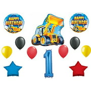 JTJ Products Bundle of 1st Boy Birthday Round Construction Loader Balloon Bouquet with 40" Blue #1