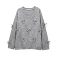 thumbnail image 4 of GBSYEWXS Women Sweater Crew Neck Bow Print Long Sleeve Casual Comfortable Grey Sweater, 4 of 9