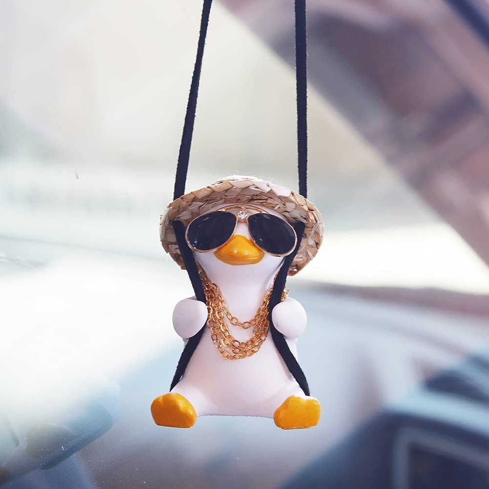 Swing Guitar Duck for Rearview Mirror Charms Cute Animals Car Interior Decorations Duck Pendant Swinging Duck Car Rear View Mirror Hanging Ornament Flying Duck 