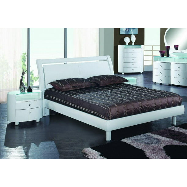 Contemporary White High Gloss Finish, White High Gloss Queen Bed