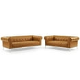 thumbnail image 2 of Modway Idyll Tufted Upholstered Leather Sofa and Loveseat Set in Tan, 2 of 6
