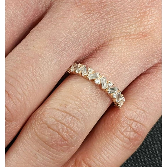 vylahjewellery 2 Ct Baguette Cut Moissanite Diamond Ring Handmade Jewelry 14K Rose Gold Annivesary Ring for Her