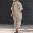 thumbnail image 5 of YABCSAZ Women's Cotton Linen 2 Piece Outfit V-Neck Top and Wide Leg Pants Set Casual Summer Matching Suit Lightweight Breathable Loose Fit Two Piece for Daily Wear Beige, Gifts for Women, 5 of 8