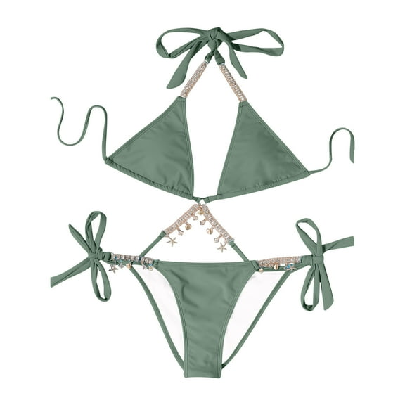 QLEICOM Womens Swimsuits Tummy Control Plus Size Swimsuit Coverup Fashion Bikini Set Swimsuit Two Piece Filled Soild Swimwear Beachwear Army Green L