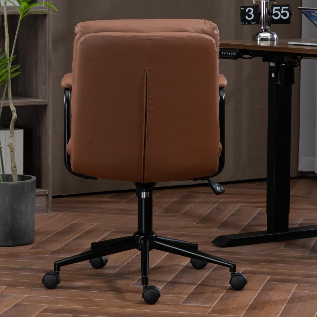 Office Chair Desk Chair Computer Chair Ergonomic PU Leather Swivel Rolling Chair Desk Task Chair with Padded Armrest,Brown