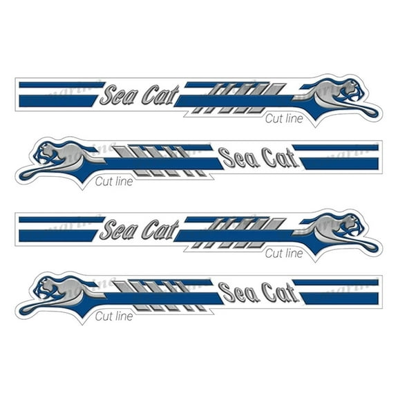 4 Sea Cat Boat Stickers "3D Vinyl Replica" of original - 10" long