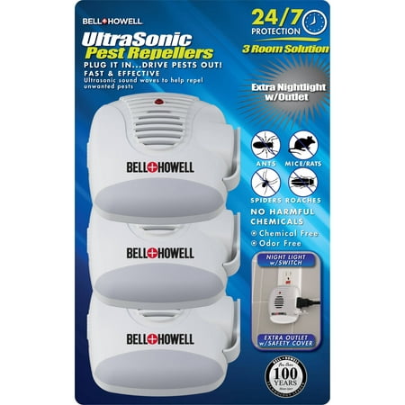 Bell & Howell 3-Pack Ultrasonic Pest Repellers with Night Light