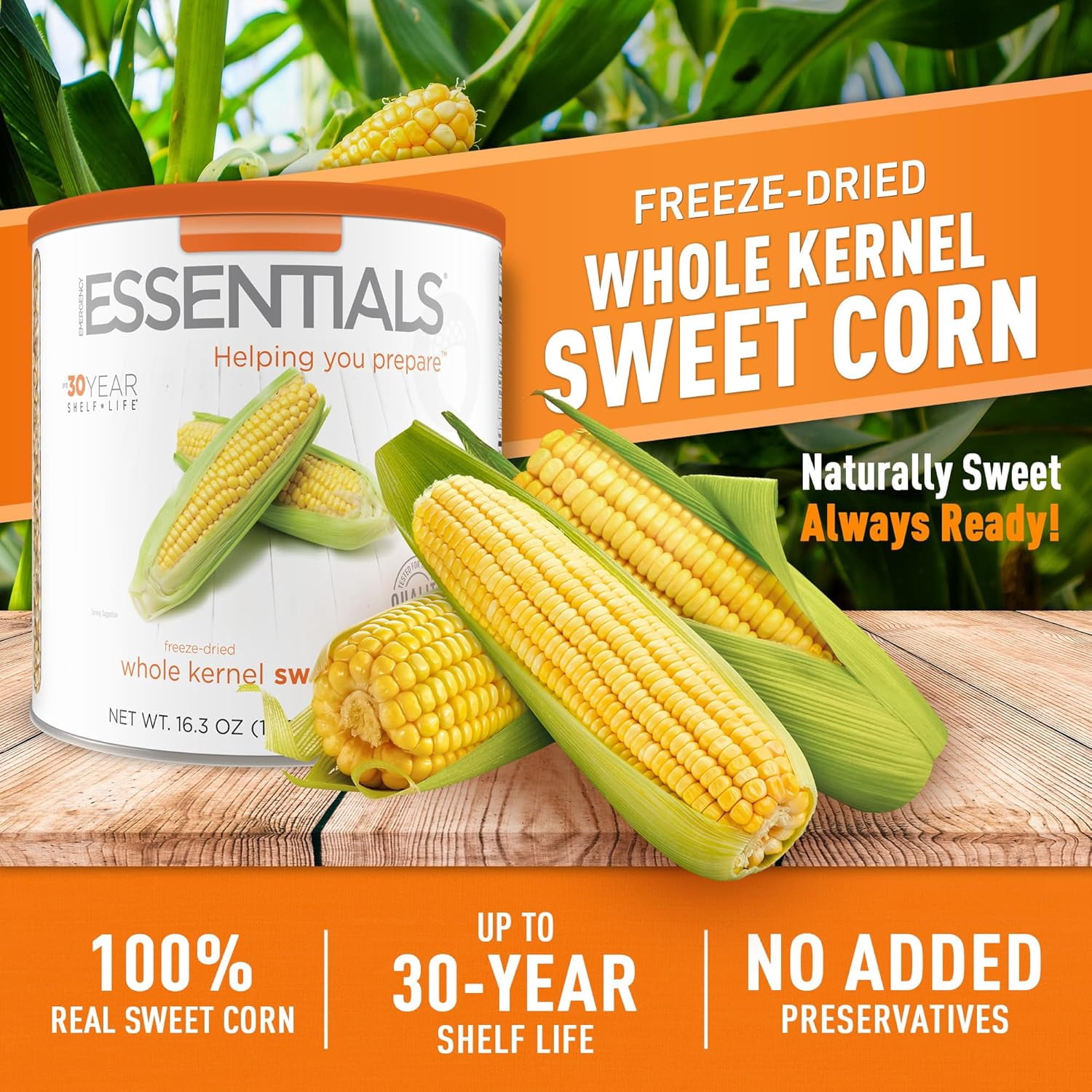 Emergency Essentials Freeze-Dried Super Sweet Corn – Large #10 Can, 30-Year Shelf Life, 22 Servings, Emergency Food Supply or Everyday Use