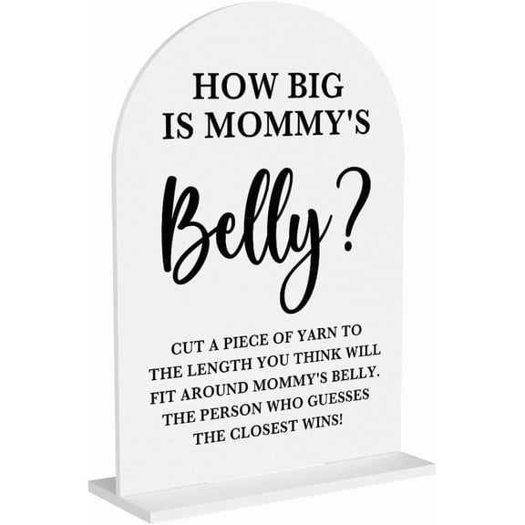 Baby in Bloom Shower Decorations, Baby Shower Sign, Newborn Gifts, Belly Game Signs, Modern Calligraphy Arched Acrylic Table Top Signs With Stand for Gender Reveal Party Decoration (White)