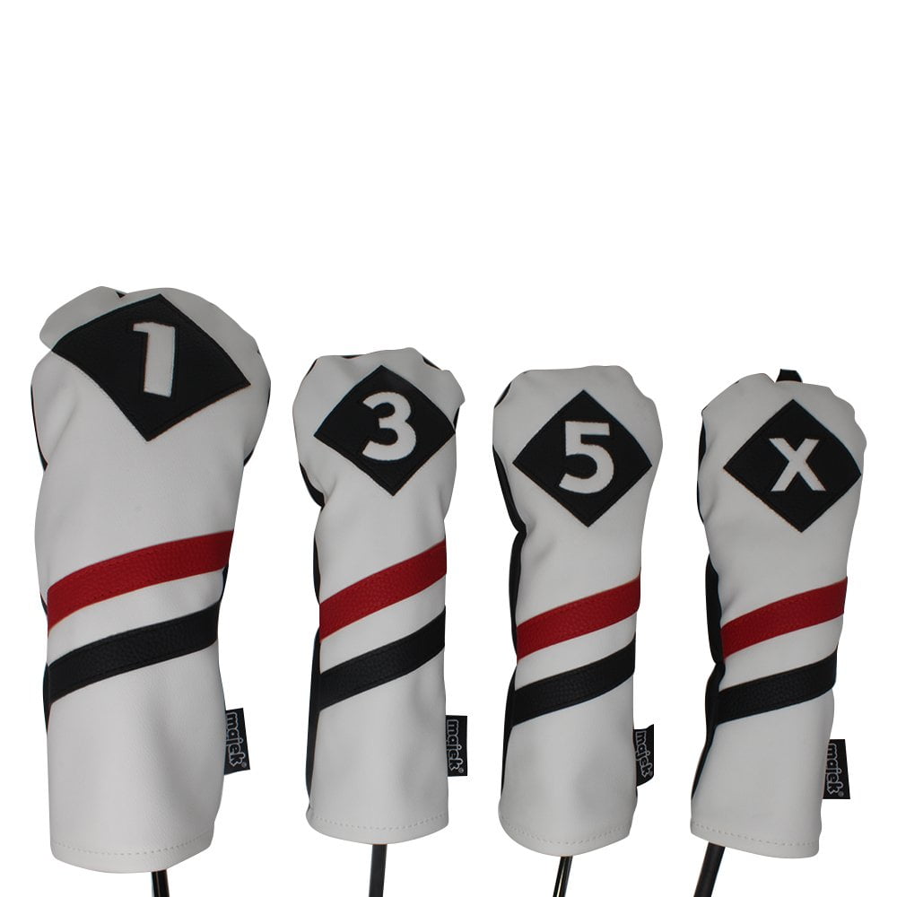 Majek Retro Golf Headcovers White Red and Black Vintage Leather Style 1