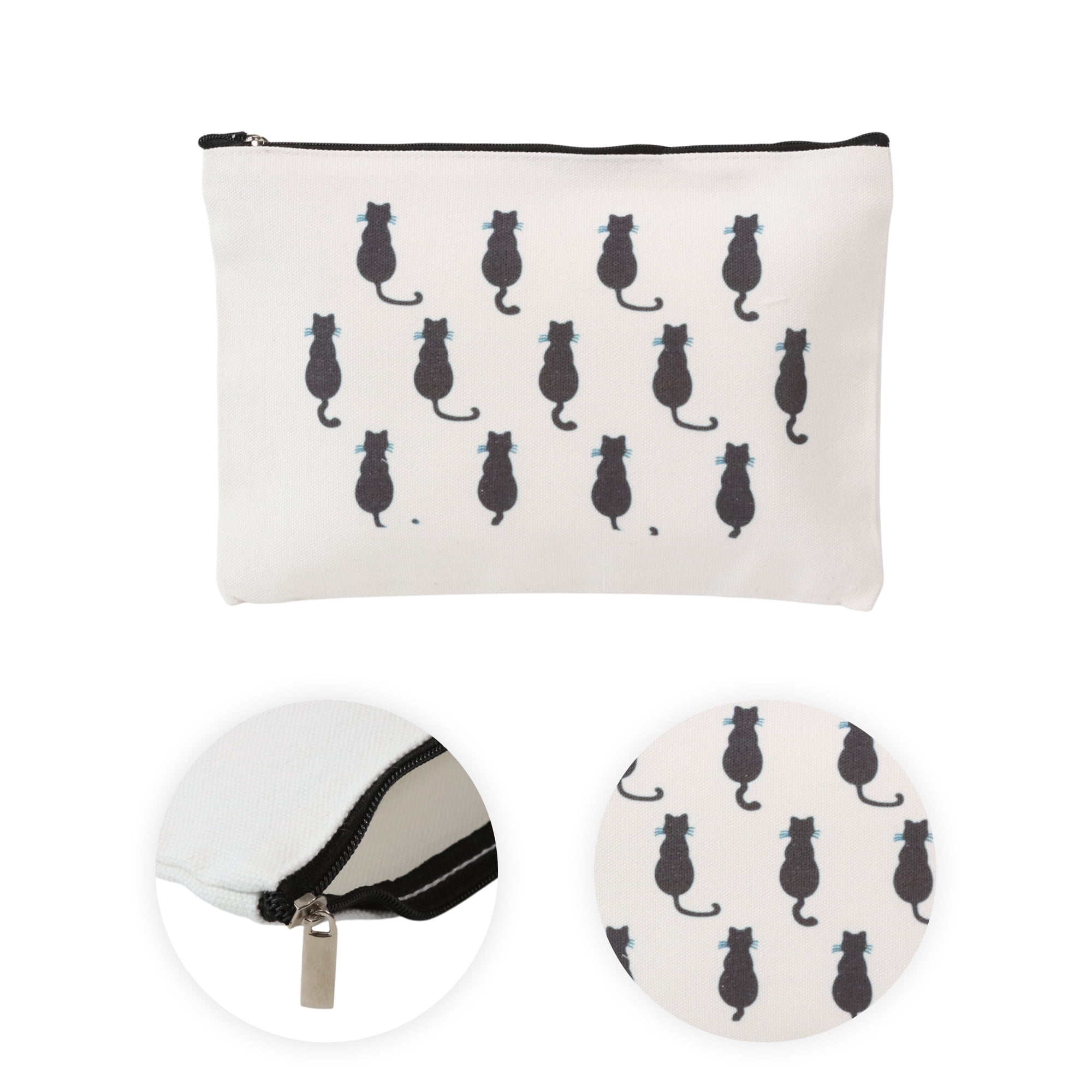 Unique Bargains 1 Pc Durable Cats Print Makeup Bag for Women and Teens in White Color