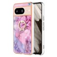 thumbnail image 3 of SaniMore for Google Pixel 8A Case, Marble Pattern 3 in 1 Heavy Duty Shockproof Full Body Hard PC+IMD Bumper Drop Protective Women Girls Cover Rotating Ring Bracket Stand for Google Pixel 8A, Pink, 3 of 10