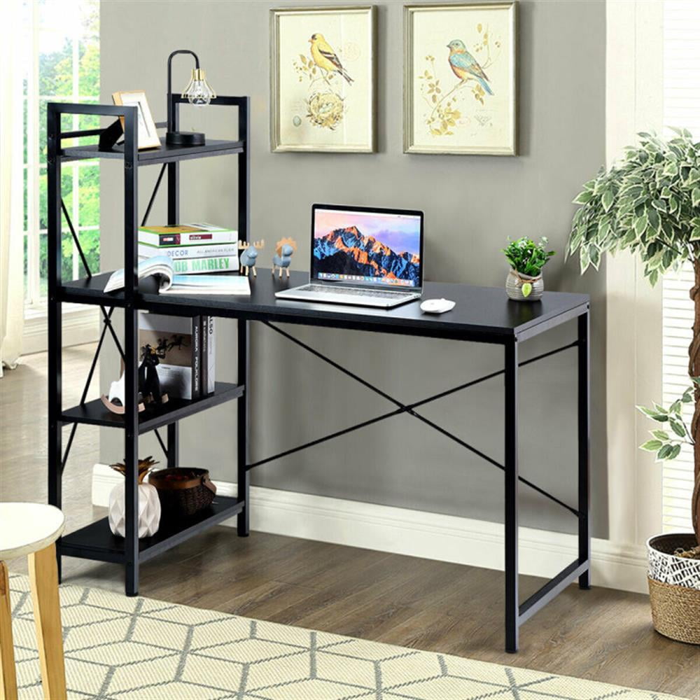 Demi Bonn 47.5" Writing Study Table Computer Desk with 4-Tier Shelves, Small Home Office Desk, Black