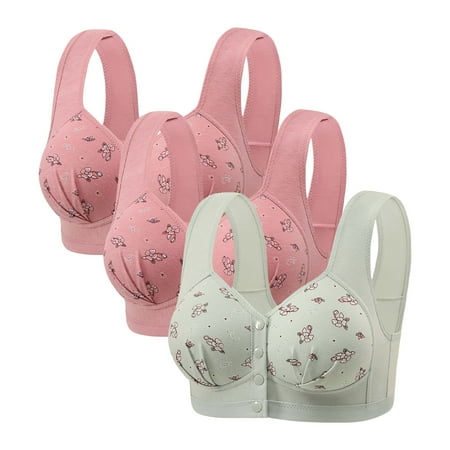 Elvqul Womens Wirefree Bras Breathable 3 Pack Push-Up Bralette Underwear Nylon Pink Bras