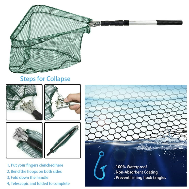 Fishing Net Fish Landing Net, Foldable Collapsible Telescopic Pole