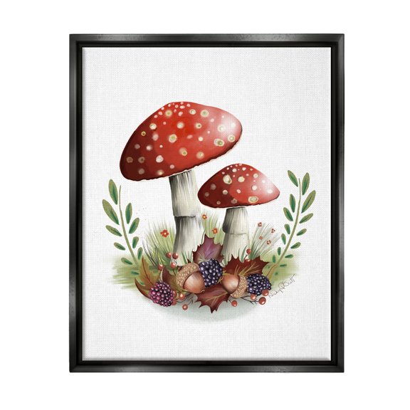 Stupell Industries Spotted Mushrooms Forest Floor Floral Botanicals Plants Graphic Art Jet Black Floating Framed Canvas Print Wall Art, Design by Studio Q