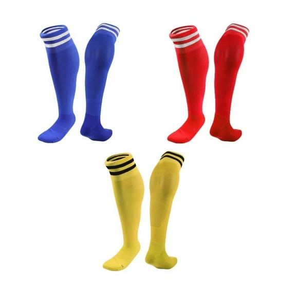 Lian LifeStyle 3 Pairs Knee High Sports Socks for Soccer, Softball, Baseball, Soccer, and Many Other Sports XL002 Size S Blue,Red,Yellow