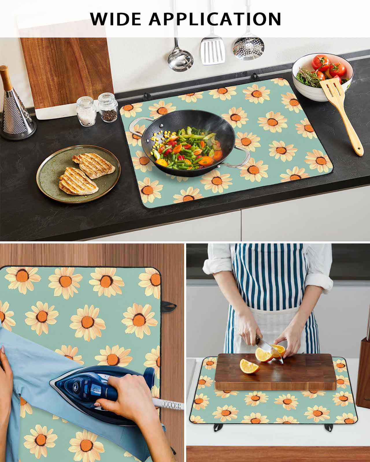 nqOlkjepod Large Induction Cooktop Protector Mat 24"x21", Yellow Green Spring Floral Stove Top Covers for Electric Stove, Watercolor Botanical Stove Burner Cover Mats, Glass Top Stove Cover
