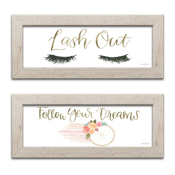 Gango Home Decor Glam Girl Power V & XII Lash Out by Jenaya Jackson (Ready to Hang); Two 18x6in Distressed Framed Prints