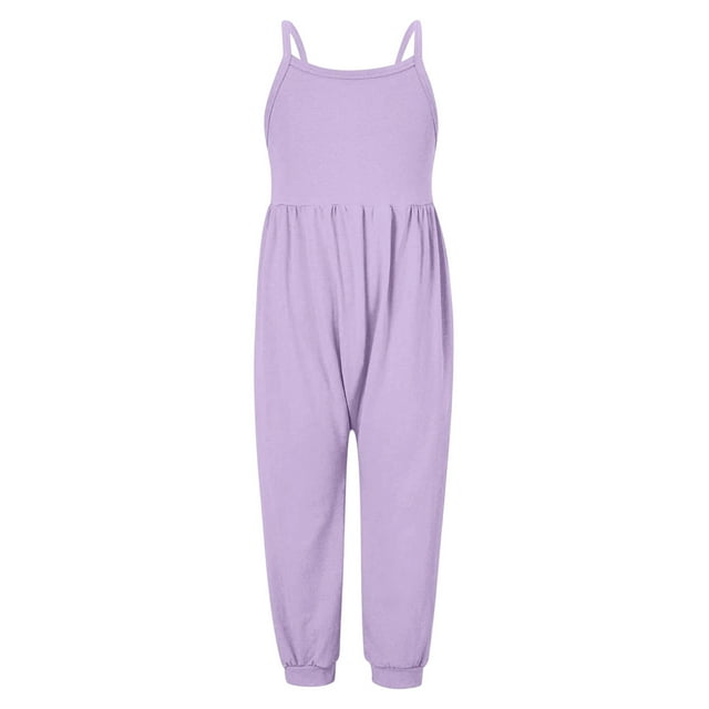 Girls Jumpsuit Solid Summer Rompers for Girls Sleeveless Overalls with Side Pockets Girls Fashion 5-6 Y