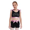 thumbnail image 1 of Moggemol Kids Girls Rhinestone Print Crop Tank Tops and Stretchy Shorts Set for Training Performance Pink 16, 1 of 5