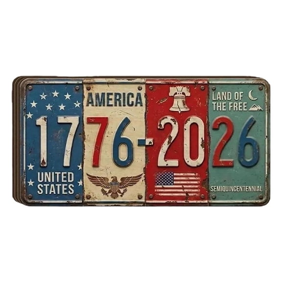 USA 250th Anniversary Metal Sign, 1776-2026 United States Patriotic License Plate, Vintage Liberty Bell Eagle Wall Decor, Garage Bar Man Cave Plaque