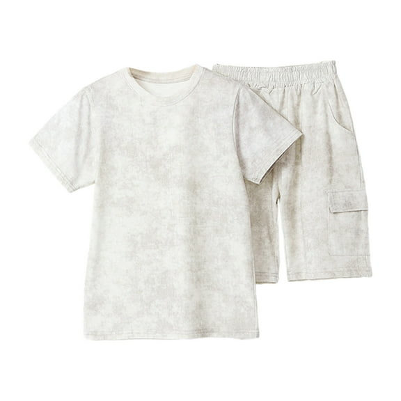 Tiweut Boys' Leisure Outfits Sets Summer Toddler Short Sleeve Crew Neck Solid Color T Shirt Tops Shorts Boy Classic Fit Clothing Suit 4-5 Y