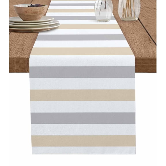 Hokiten Table Runners 90 Inches Long Dress Scarves, Beige Grey Striped Farmhouse Coffee/Dining/Kitchen Table Runner for Living Room, Geometric Vertical Stripes White 13x90 Inch