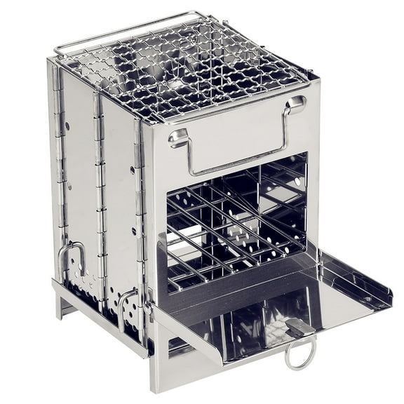 REDCAMP Wood Burning Folding Camp Stove Stainless Steel Grid, Portable Collapsible Backpacking Stove Survival Rocket Stove for Hiking Outdoor Tent Camping Picnic BBQ, Samll