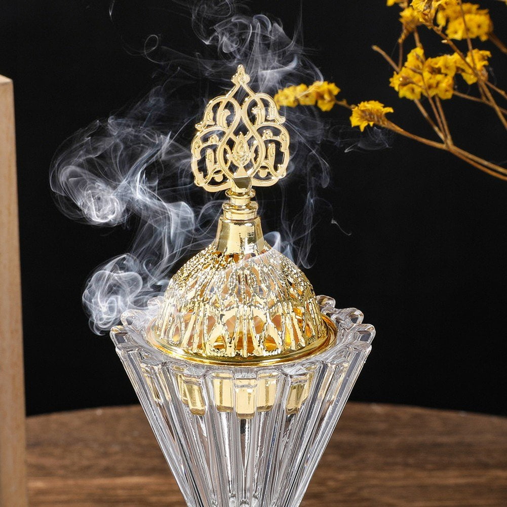 Incense Burner Middle Eastern Incense Holder Crystal Bouquet Aromatherapy Burner Metal Candle Stand With Tong for Home Decor