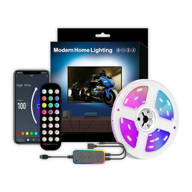 yeacher Bande Lumineuse DEL RVB 5050 Intelligente à Contrôle Wi-Fi avec USB 5V, Synchronisation Musicale, Application Tuya, 5 m Non Étanche, Emballage en Boîte Couleur
