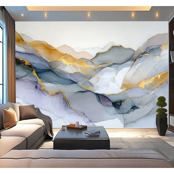 Peel and Stick Wallpaper Marble Texture Colorful Multicolored Marble Surface Curved Lines Dog Modern Art Wall Mural Decor Self Adhesive and Removable 100in x 144in