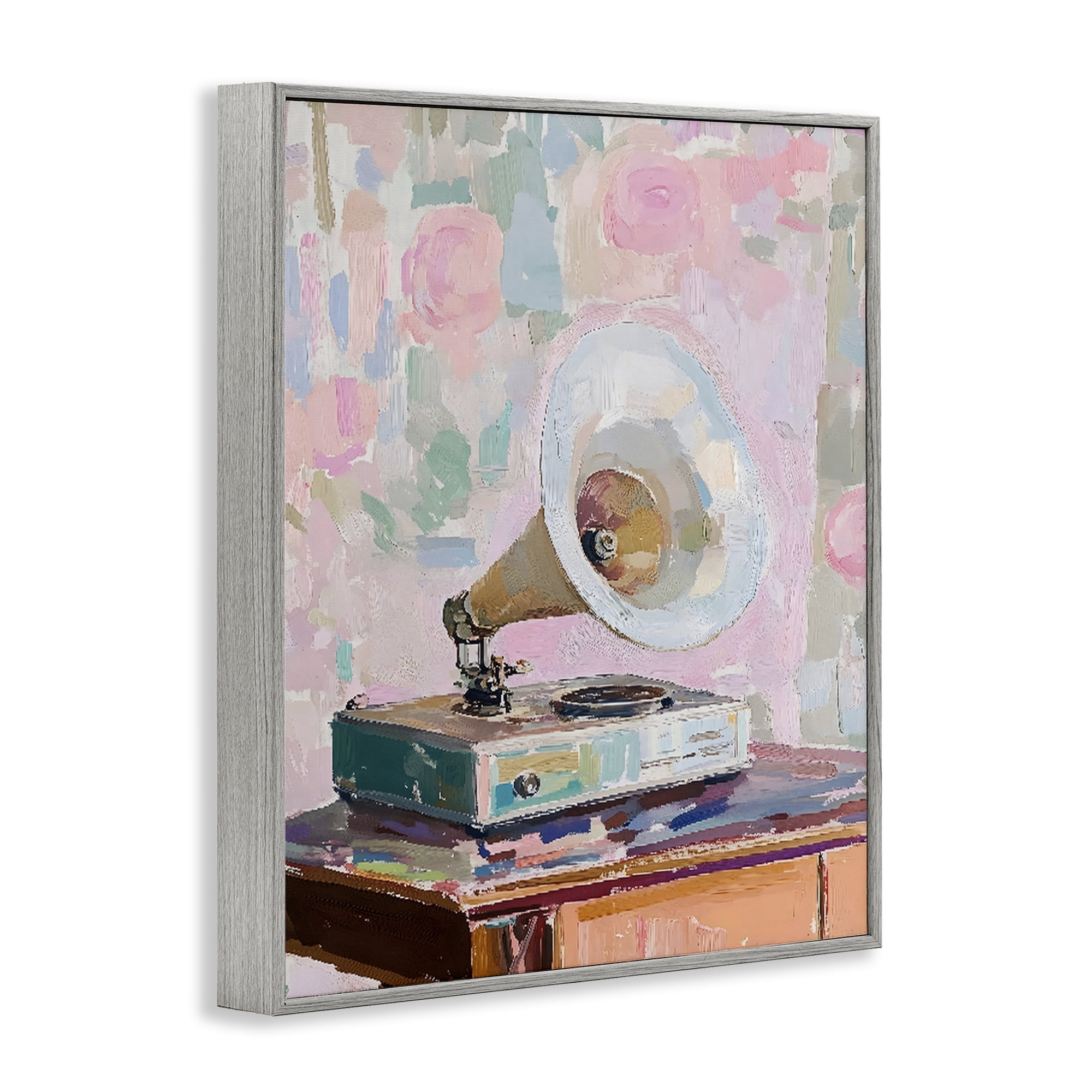 Stupell Industries Vintage Gramophone in Soft Pastels Gray Framed Giclee Art, design by The Prints Vibe