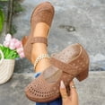 thumbnail image 6 of Domuza Womens Perforated Mary Jane Block Heel Shoes, Adjustable Hook-and-Loop Strap Closed Toe Breathable Casual Comfortable Walking Footwear Brown 5.5（EU-36）, 6 of 6