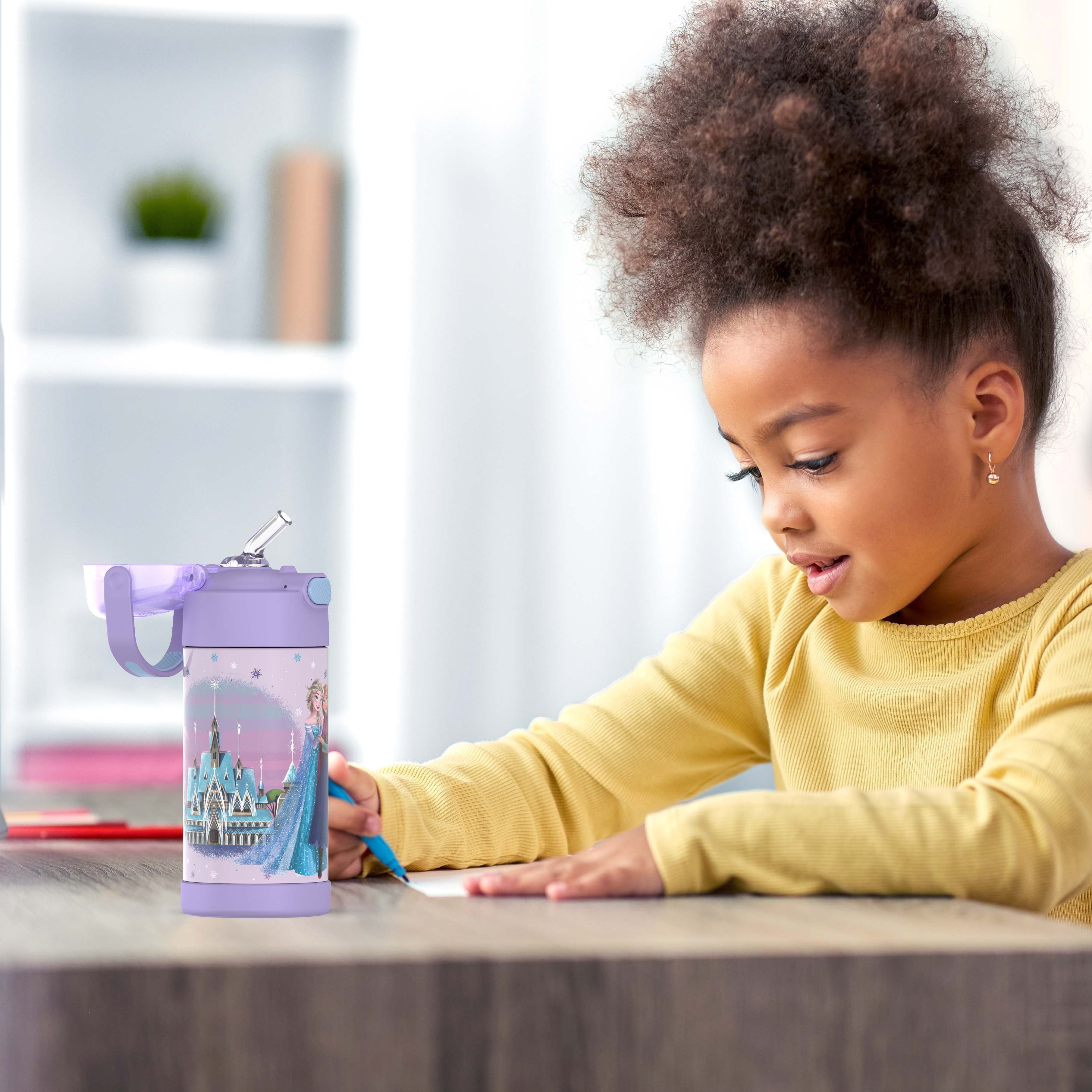 Bouteille isotherme Thermos Kids Funtainer en acier inoxydable de 355 ml avec paille rabattable, La Reine des Neiges