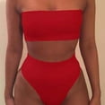 thumbnail image 2 of 1 Set Bikini Set Solid Color Elastic High Waist Strapless Summer Lady Swimsuit for Swimming, 2 of 7
